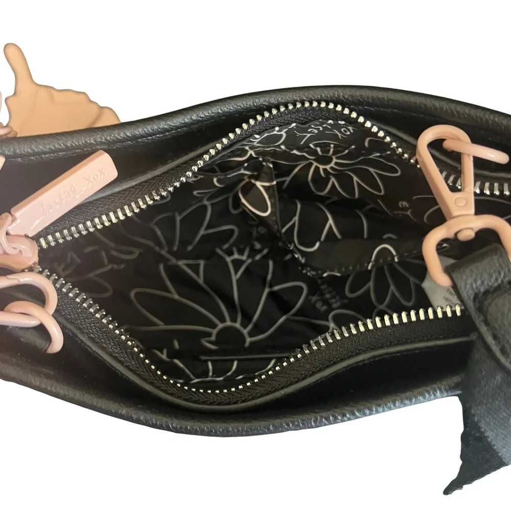 Betsey Johnson NWT Black Floral Embroidered Women's Bag with Butterfly Charm - Picture 9 of 10